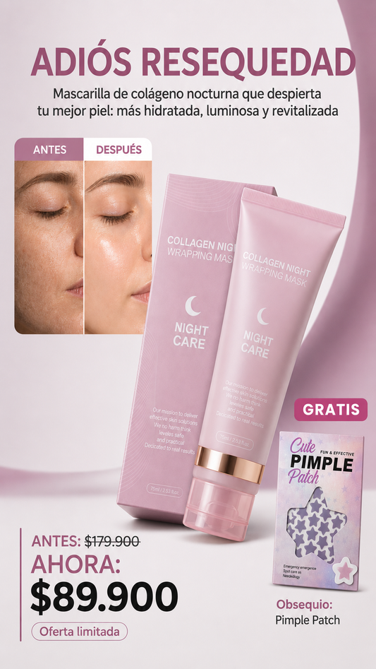 Mascarilla de colágeno nocturna 🌙 + Obsequio Pimple Patch